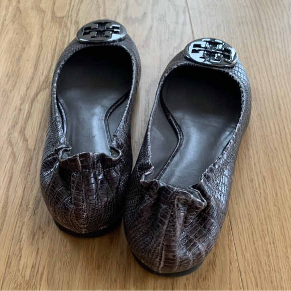 Tory Burch Grey Lizard Print Flats - Picture 3 of 6